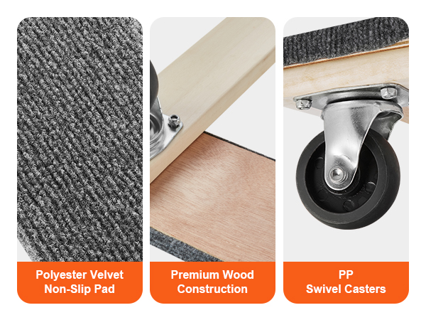 polyester velvet non-slip pad, premium wood construction, and pp swivel casters on VEVOR furniture dolly.