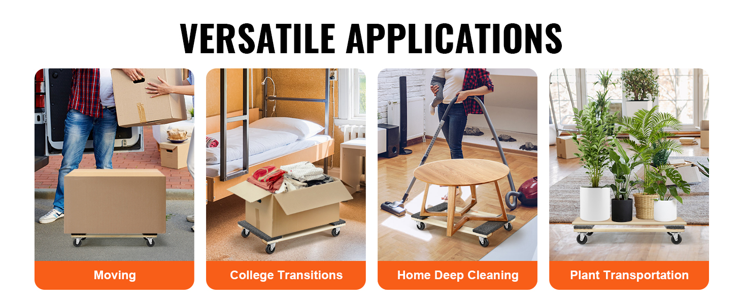 VEVOR furniture dolly for moving, college transitions, home deep cleaning, and plant transportation.