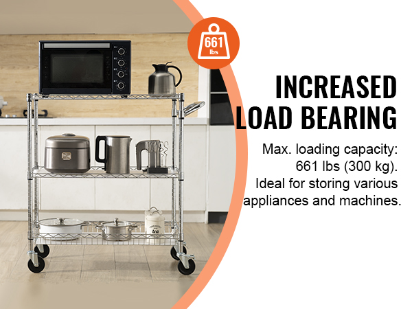 3-ярусная кухонная тележка VEVOR для хранения микроволновой печи, чайника, рисоварки и кухонной утвари. грузоподъемность: 661 фунт.