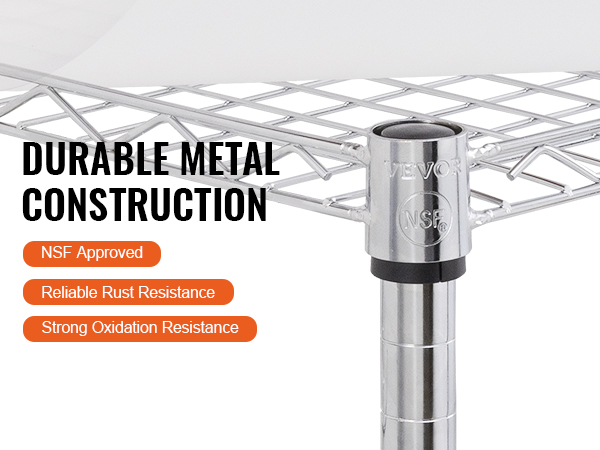 3-ярусная универсальная тележка VEVOR, прочная металлическая конструкция, одобрена nsf, устойчива к ржавчине и окислению.