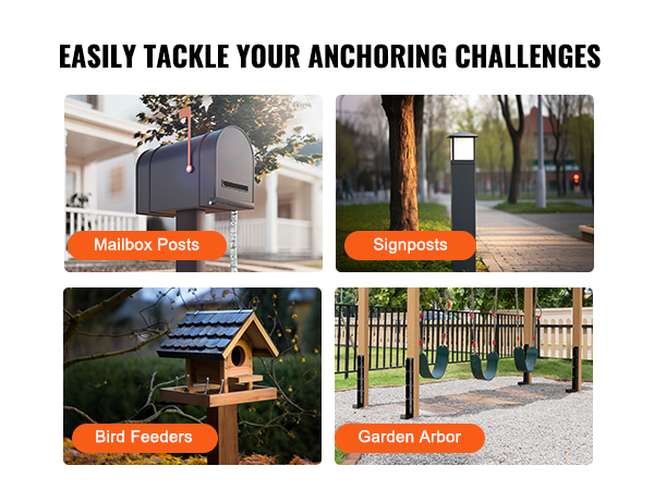 easily tackle your anchoring with the VEVOR fence post anchor repair kit for mailbox posts, signposts, bird feeders, and garden arbor.