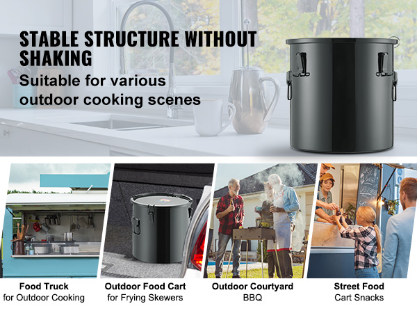 VEVOR fryer grease bucket for outdoor cooking, food trucks, street food carts, and bbqs. durable and stable.