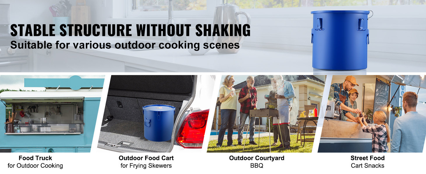 stable VEVOR fryer grease bucket for food trucks, outdoor food carts, bbq, and street food carts.