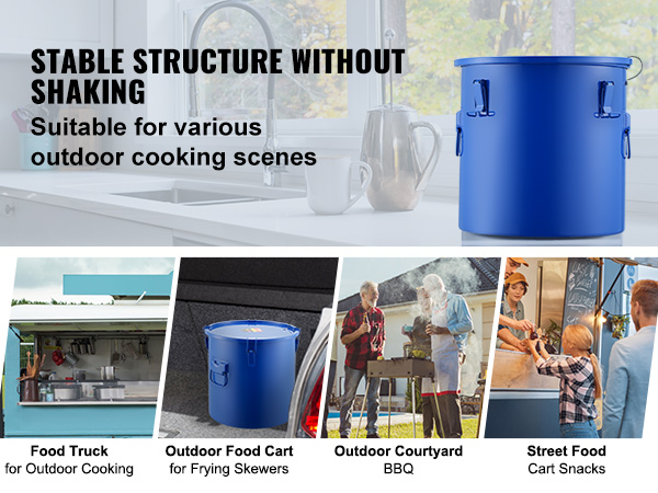 VEVOR fryer grease bucket for stable outdoor cooking; perfect for food trucks, bbqs, and street food carts.