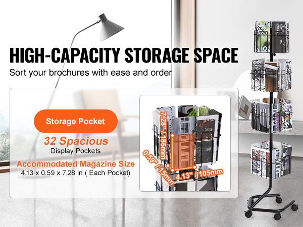 VEVOR brochure display rack with 32 spacious display pockets for high-capacity storage space.