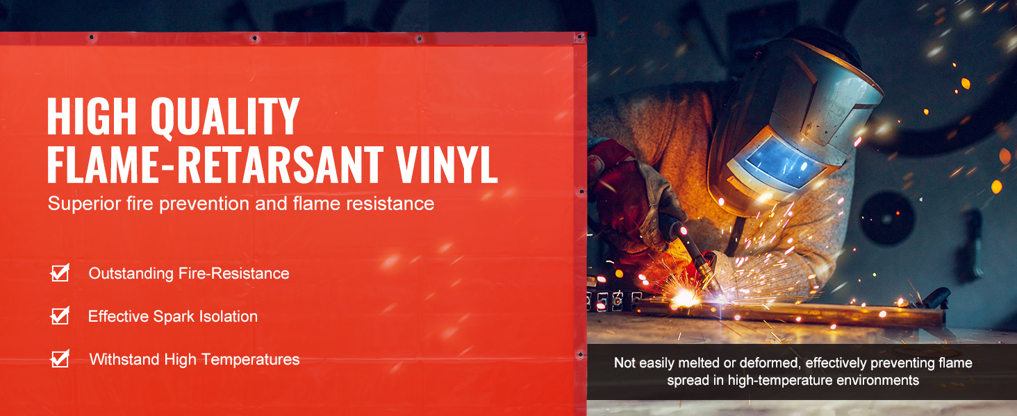 high-quality VEVOR welding curtain, flame-resistant vinyl for superior fire prevention and spark isolation.