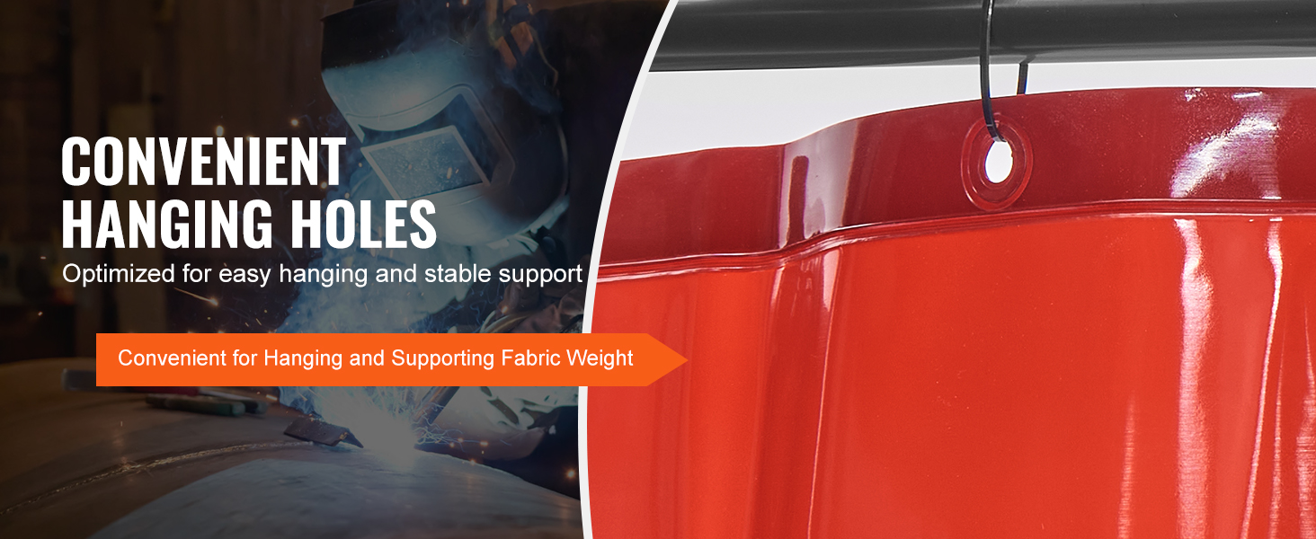 VEVOR welding curtain with hanging holes for easy installation and stable support in industrial settings.