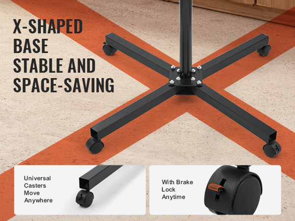 x-shaped base with universal casters and brake lock for the VEVOR flash dryer. stable and space-saving.