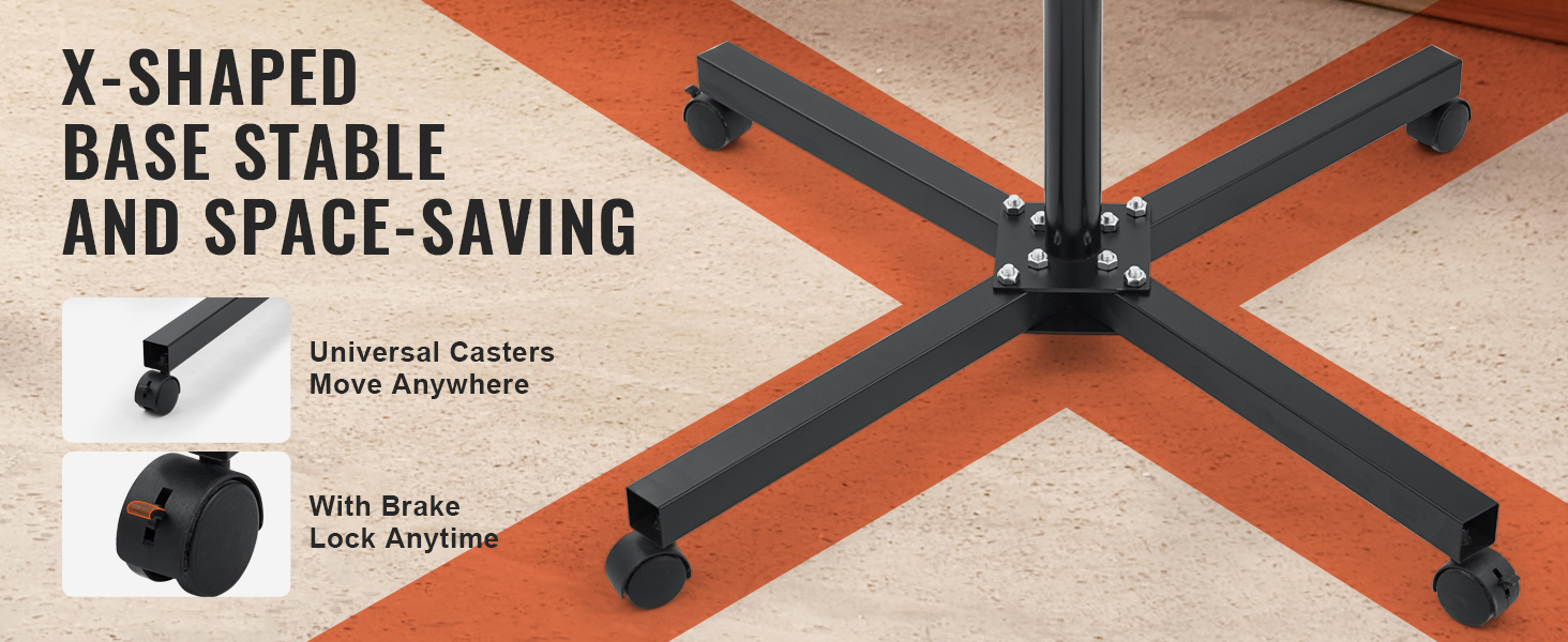 x-shaped base with universal casters and brake lock for the VEVOR flash dryer. stable and space-saving.