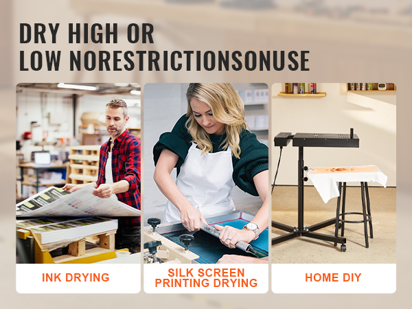 VEVOR flash dryer showcased for ink drying, silk screen printing drying, and home diy projects.