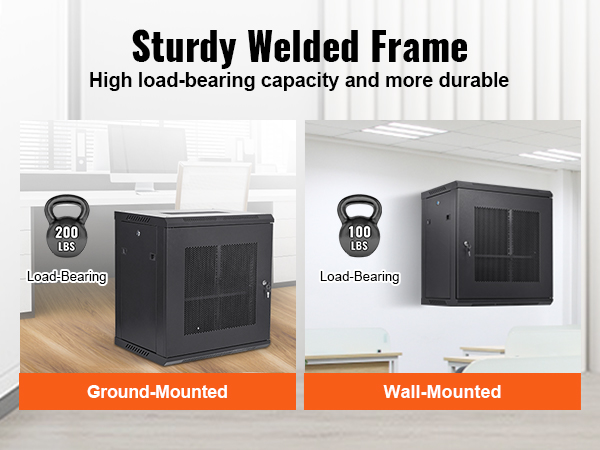 sturdy VEVOR 12u wall mount server cabinet with high load-bearing capacity for ground and wall mounting.
