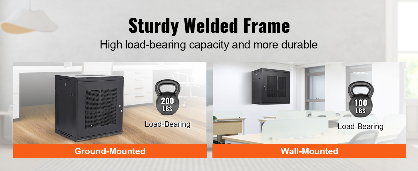 sturdy VEVOR 12u wall mount server cabinet with high load-bearing capacity for ground and wall mounting.