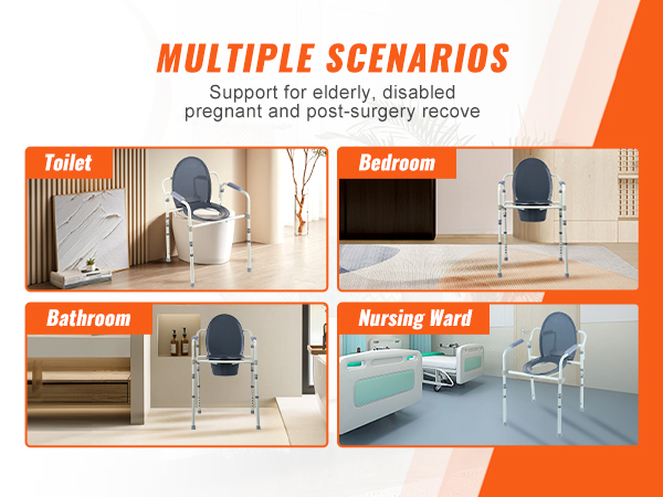 VEVOR commode chair for elderly, disabled, pregnant, post-surgery recovery in toilet, bedroom, bathroom, and nursing ward.