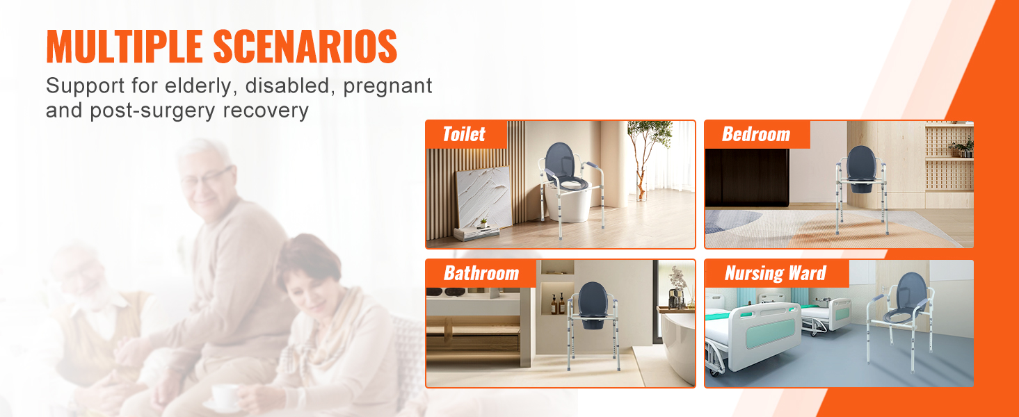 VEVOR commode chair for elderly, disabled, pregnant, post-surgery recovery in toilet, bedroom, bathroom, and nursing ward.