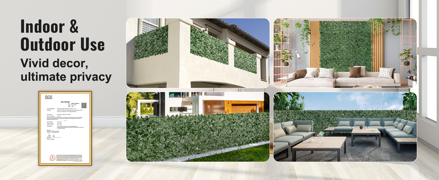 VEVOR artificial green wall for indoor and outdoor use, enhancing privacy and aesthetic appeal.