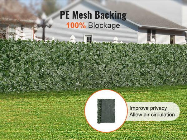 VEVOR ivy privacy fence with pe mesh backing for 100% blockage, enhancing privacy and air circulation near houses.