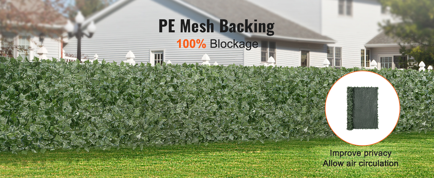VEVOR ivy privacy fence with pe mesh backing for 100% blockage, enhancing privacy and air circulation near houses.