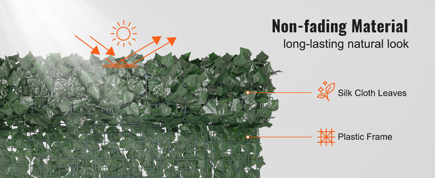 VEVOR ivy privacy fence with silk cloth leaves, plastic frame, and sun-resistant material for lasting use.