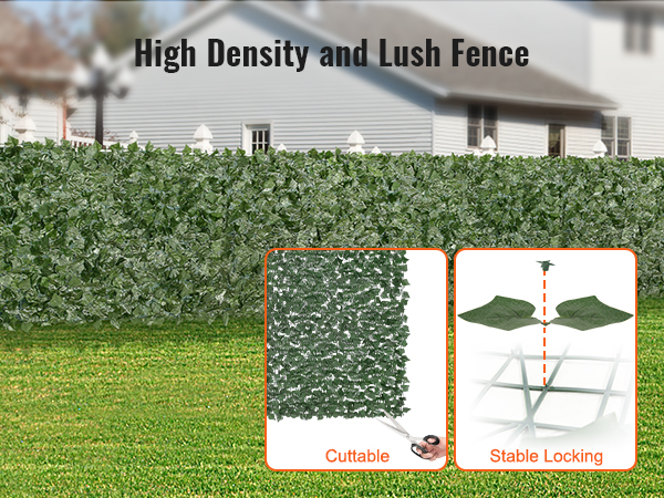 high-density VEVOR ivy privacy fence with cuttable and stable locking features in a backyard setting.