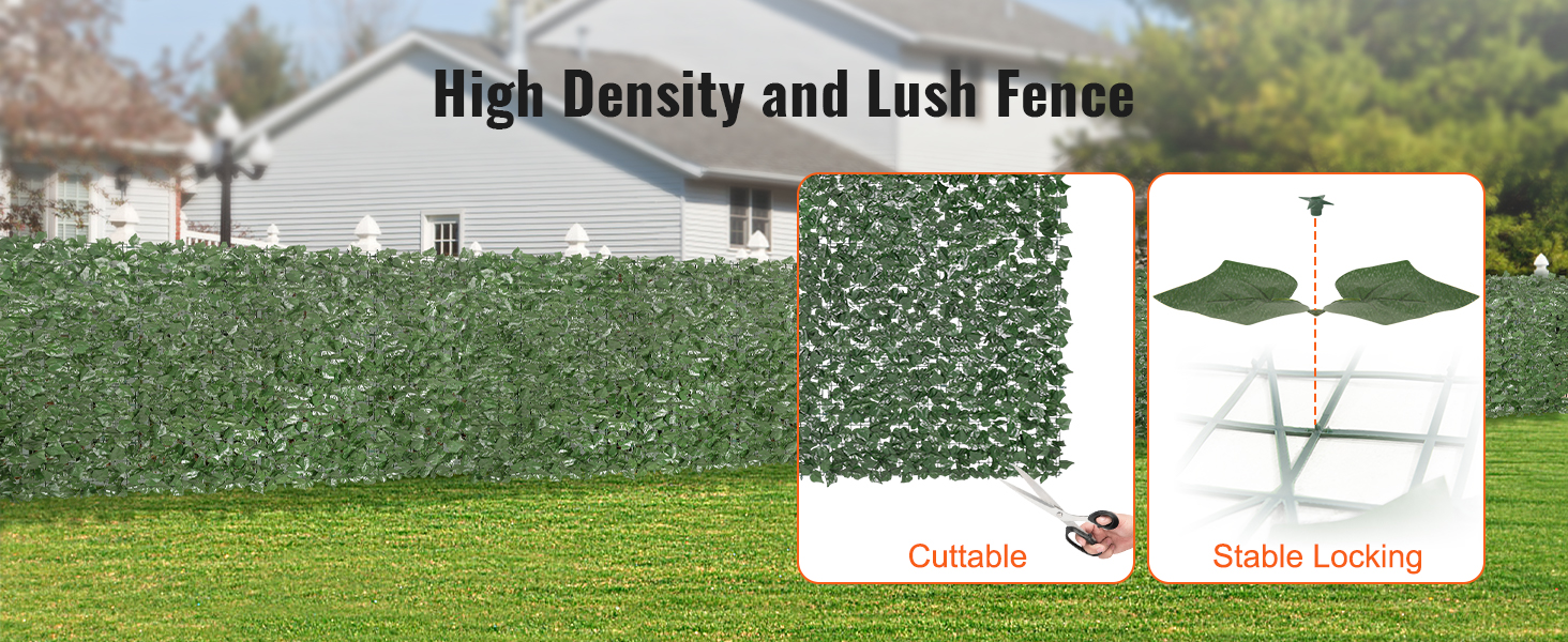 high-density VEVOR ivy privacy fence with cuttable and stable locking features in a backyard setting.