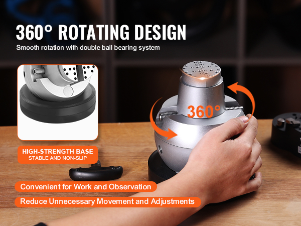 VEVOR ball vise with 360-degree rotation, high-strength non-slip base, ideal for work and observation.