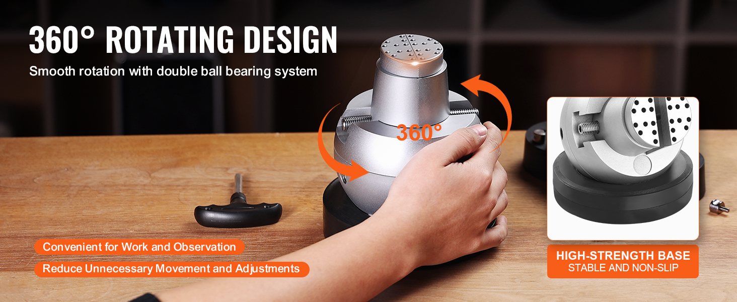 VEVOR ball vise with 360-degree rotation, high-strength non-slip base, ideal for work and observation.