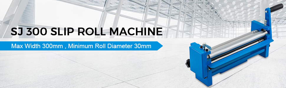 VEVOR slip roll machine featuring max width 300mm and min roll diameter 30mm.