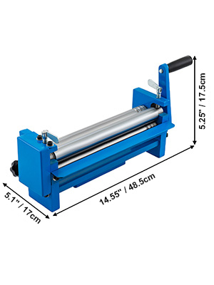 VEVOR slip roll machine, blue, with handle. dimensions: 5.1"x14.55"x5.25".