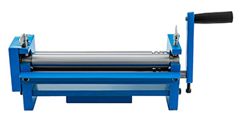 blue VEVOR slip roll machine with manual crank handle for sheet metal forming.