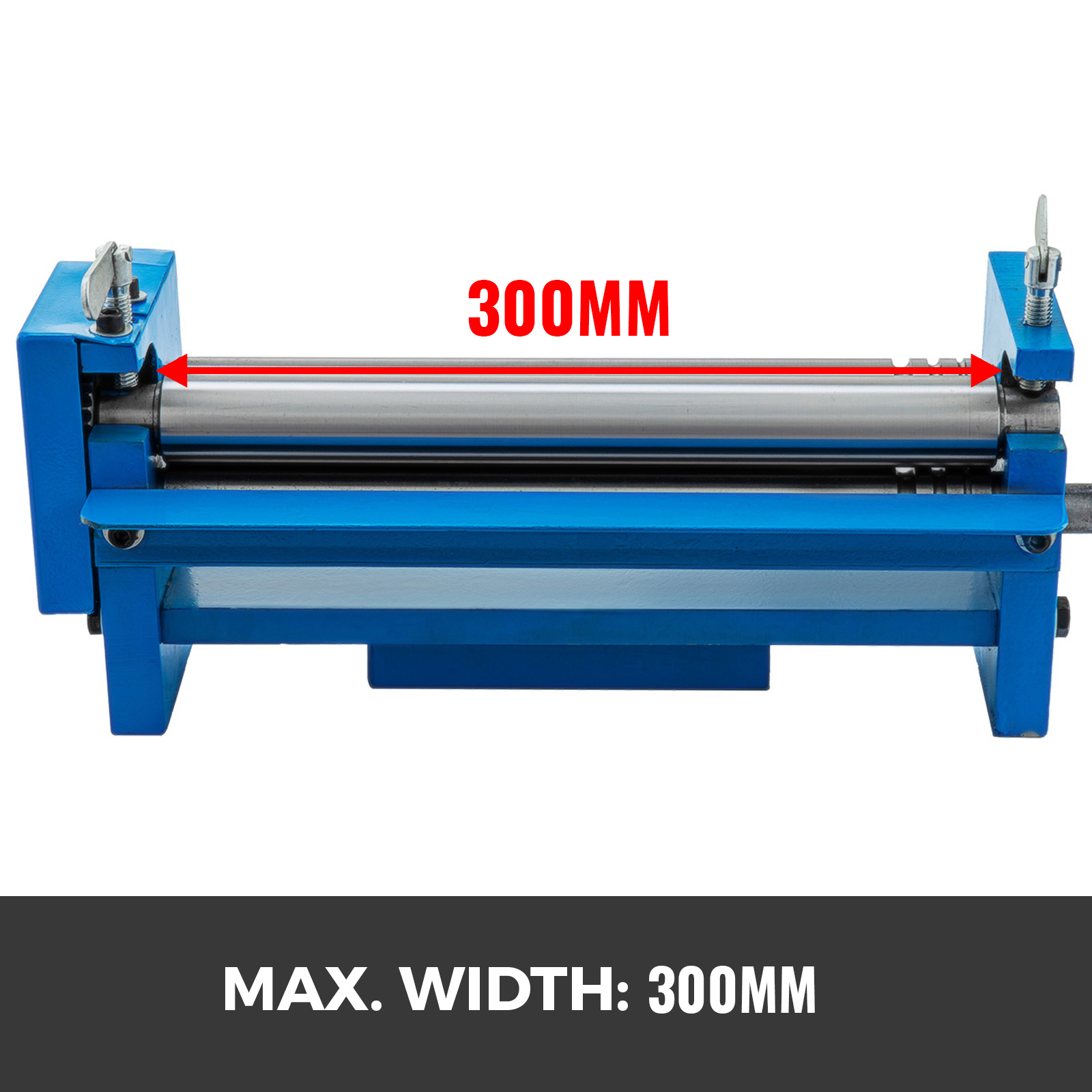 VEVOR slip roll machine showcasing 300mm max width in blue.