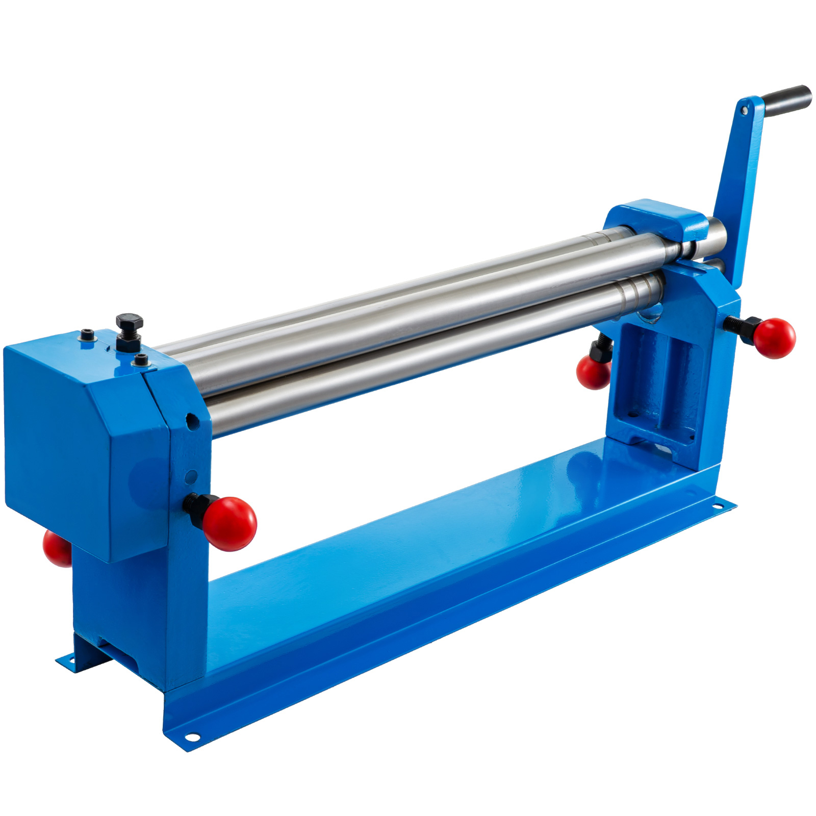 VEVOR slip roll machine with blue frame and three metal rollers.