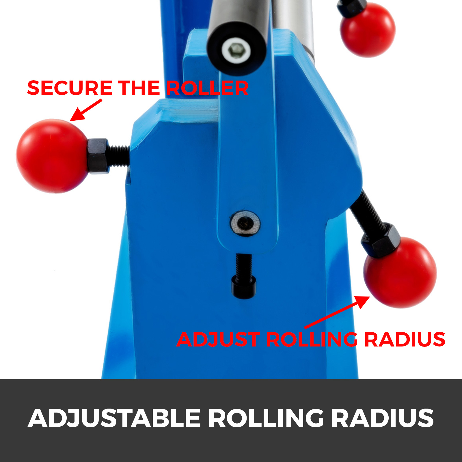 VEVOR slip roll machine with adjustable rolling radius and secure roller features.
