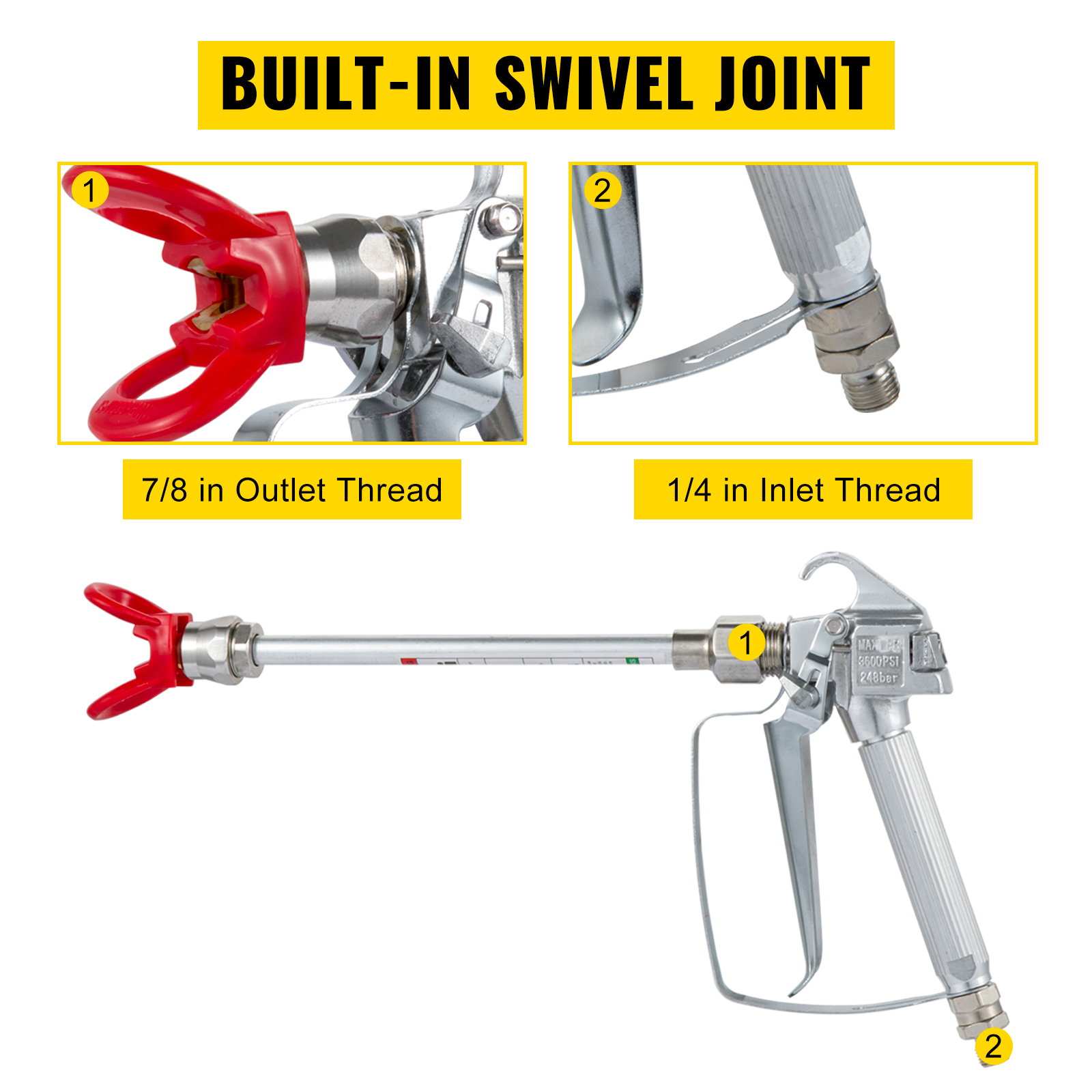 VEVOR airless paint sprayer hose with built-in swivel joint and threaded connections