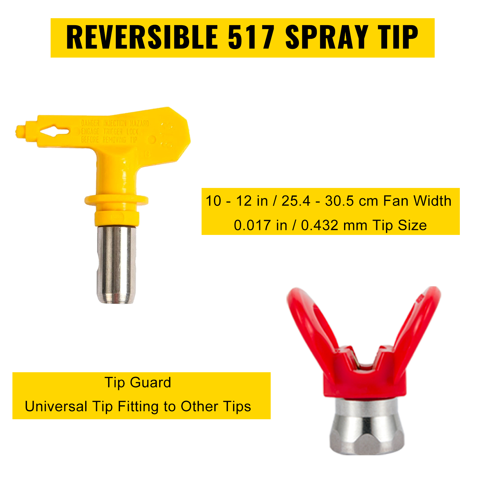 reversible 517 spray tip with specifications and red tip guard for VEVOR airless paint sprayer hose