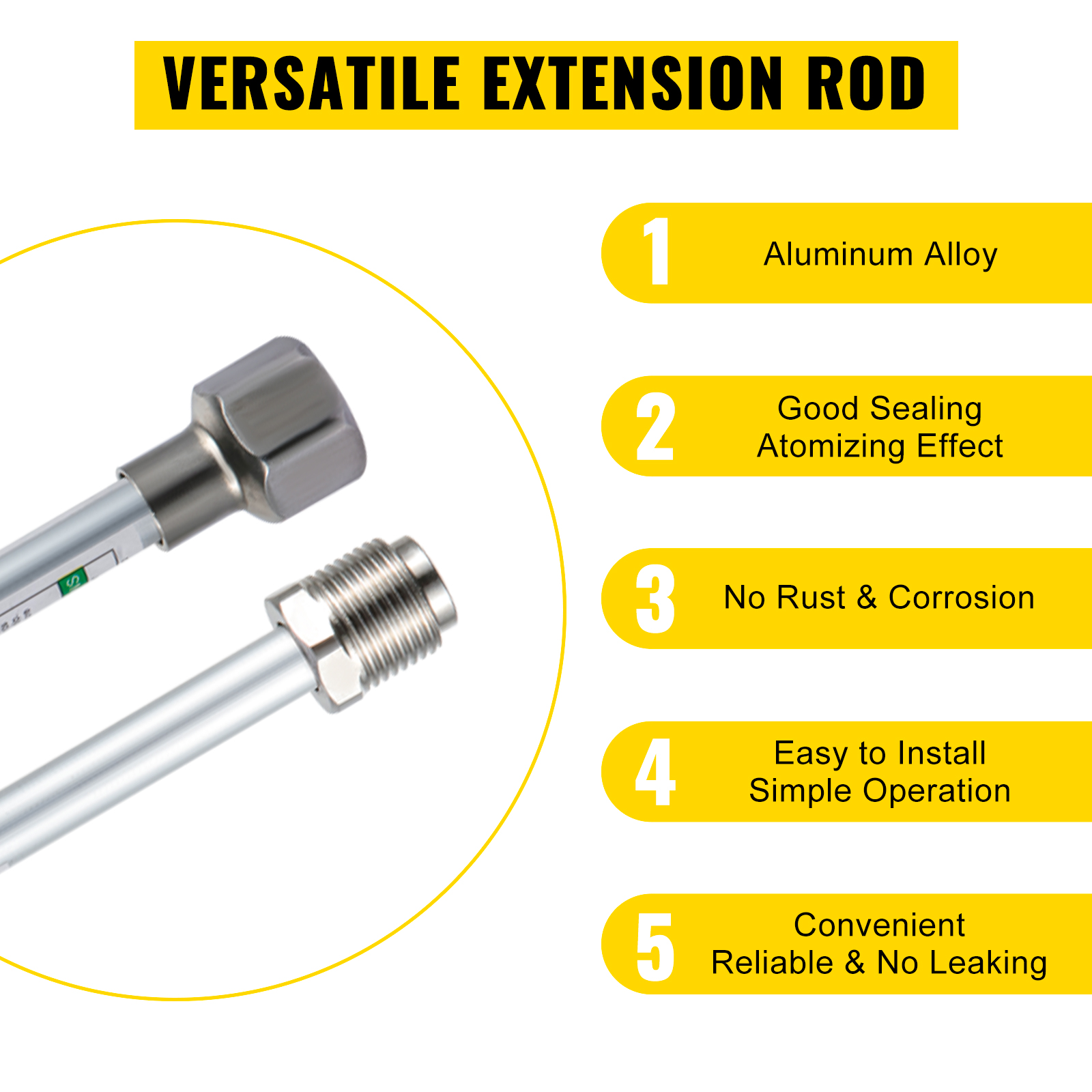 versatile extension rod for VEVOR airless paint sprayer hose benefits listed.