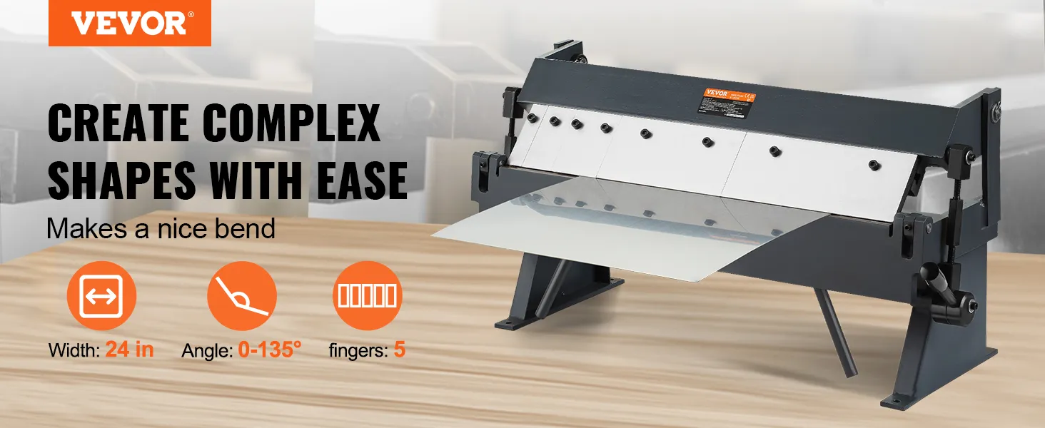 VEVOR sheet metal bending brake for complex shapes, 24-inch width, 0-135° angle, 5 fingers.