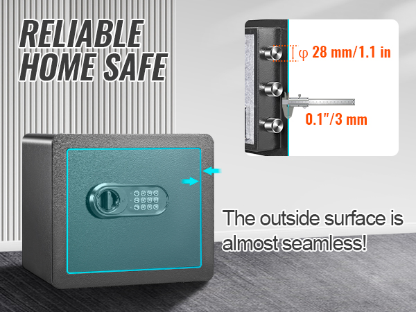 Домашний сейф VEVOR с бесшовной конструкцией, болтами 28 мм и стальной дверцей толщиной 3 мм.