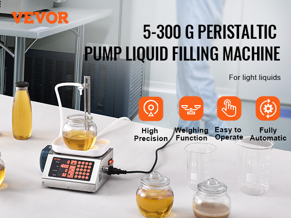VEVOR liquid filling machine 5-300g, high precision, weighing function, easy to operate, fully automatic.