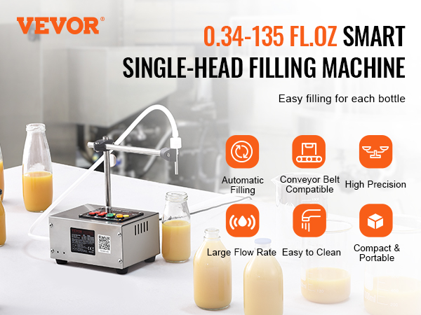VEVOR liquid filling machine for juices, featuring automatic filling, high precision, and compact design.