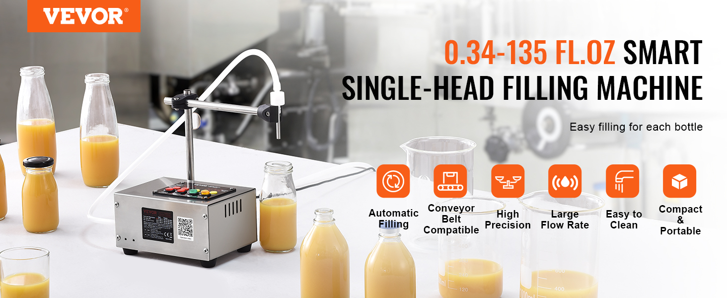 VEVOR liquid filling machine for juices, featuring automatic filling, high precision, and compact design.