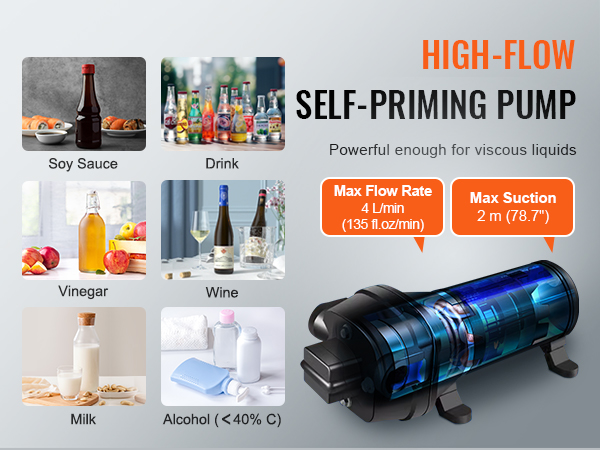 high-flow self-priming pump for soy sauce, drink, wine, vinegar, milk, and alcohol with VEVOR liquid filling machine.