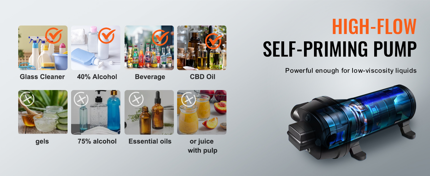 VEVOR liquid filling machine guide: suitable for glass cleaner, 40% alcohol, beverage, and cbd oil.
