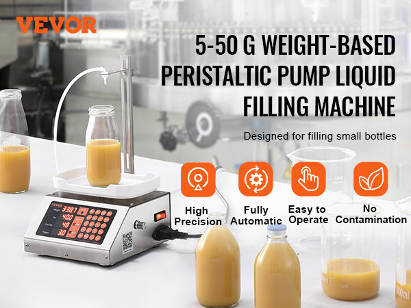 VEVOR liquid filling machine for accurate, automatic filling of bottles, featuring high precision and no contamination.