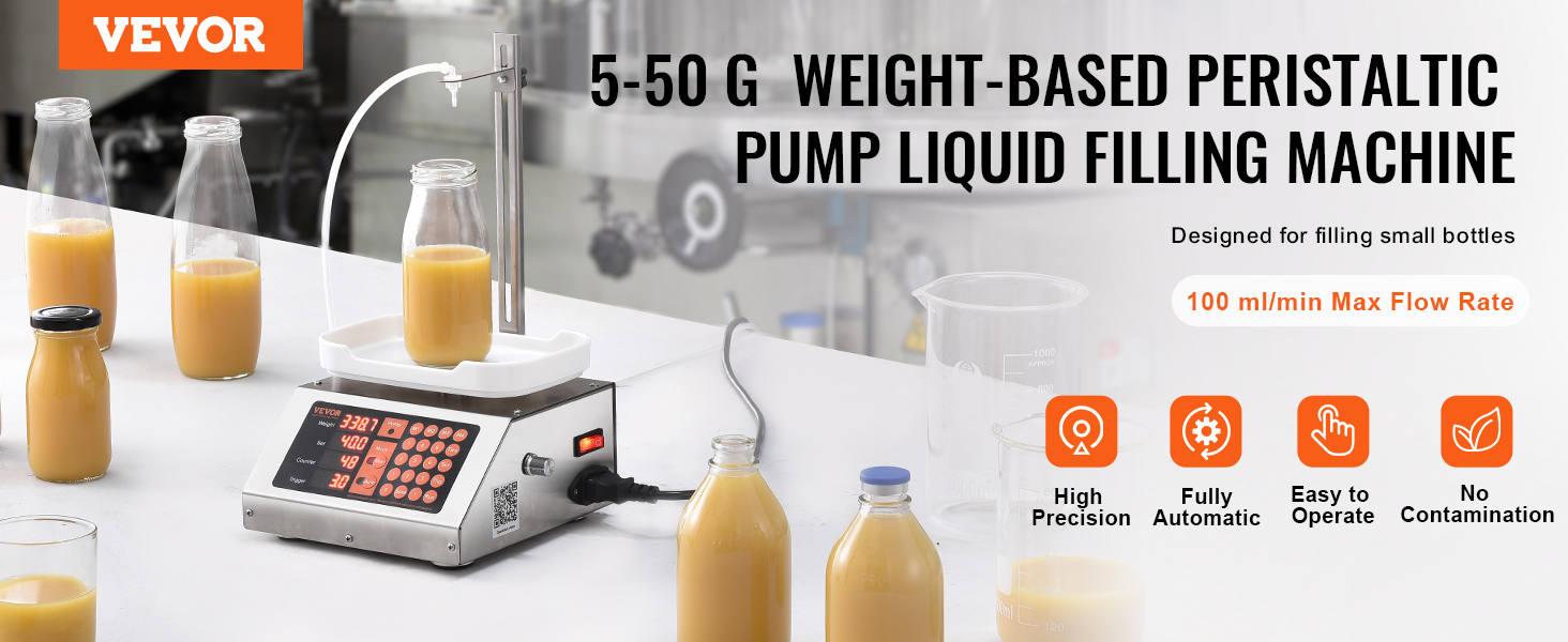 VEVOR liquid filling machine for accurate, automatic filling of bottles, featuring high precision and no contamination.