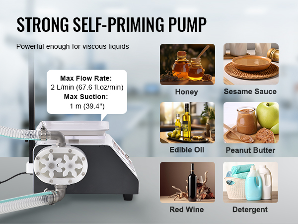 VEVOR liquid filling machine for honey, sesame sauce, peanut butter, edible oil, red wine, and detergent.