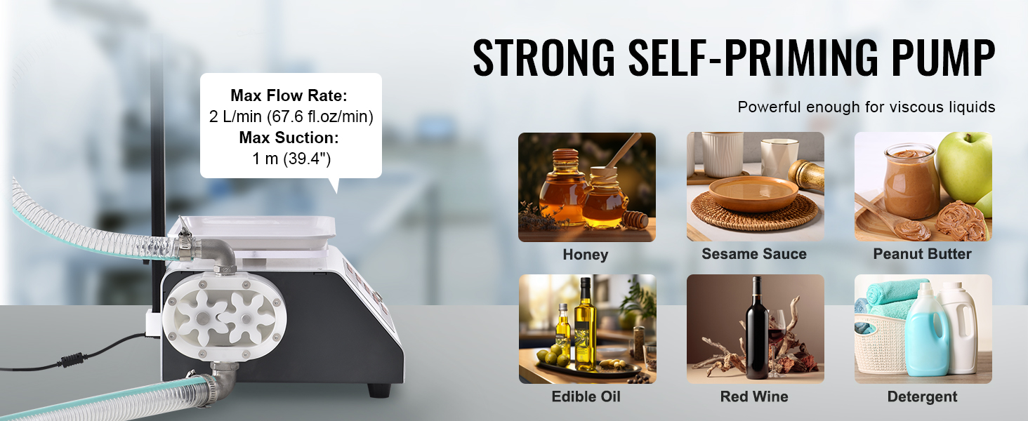 VEVOR liquid filling machine for honey, sesame sauce, peanut butter, edible oil, red wine, and detergent.