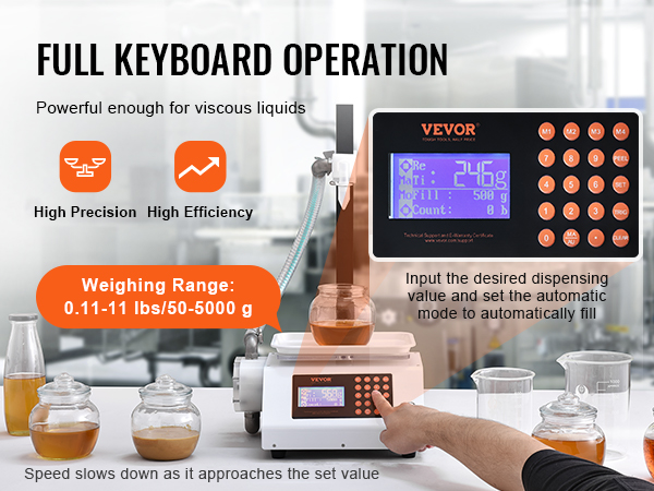 VEVOR liquid filling machine with full keyboard operation for precise and efficient filling.