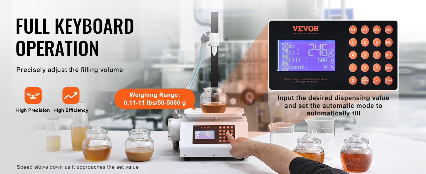 VEVOR liquid filling machine with full keyboard operation for precise and efficient filling.