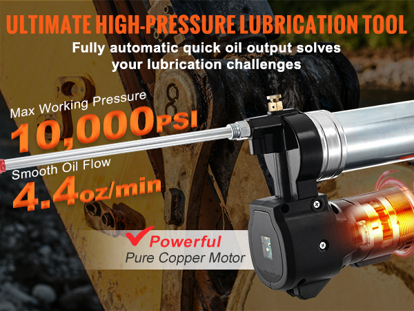 VEVOR bezvada smērēšanas pistole ar 10 000 psi, 4,4 oz/min plūsmu, vara motoru un 500 g eļļas ietilpību.