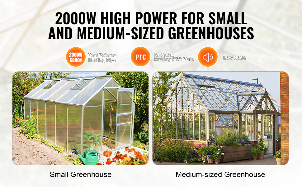 2000w VEVOR greenhouse heater for small and medium-sized greenhouses with heat release heating pipe.